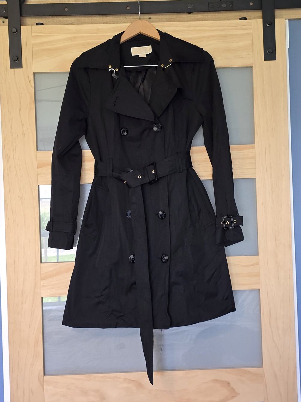 MICHAEL Michael Kors Black Double-Breasted Trench Coat with Belt
